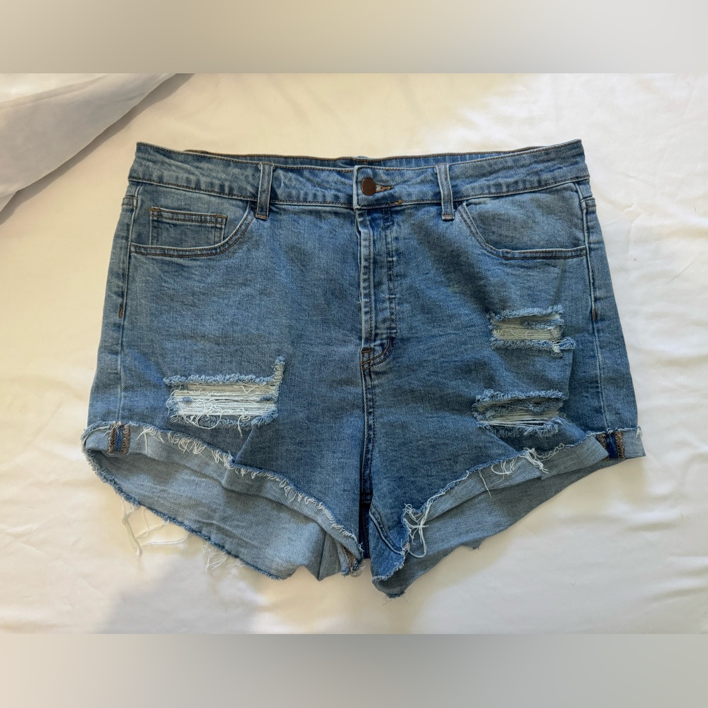 Fashion Nova Blue Distressed Jean Shorts